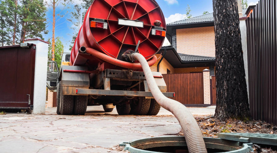 septic tank truck doing maintenance